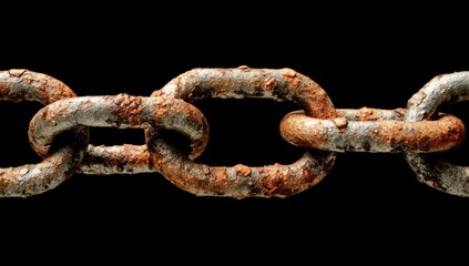 Fototapeta premium Rusted metal chain links against black background