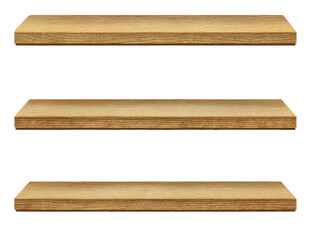 Three horizontal wooden shelves