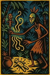 Voodoo Ritual in Jungle Clearing