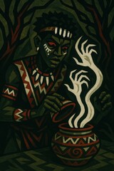 Ritual Pot Emitting Spiritual Smoke