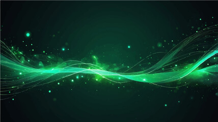 Glowing abstract blue and green background with space and wave elements