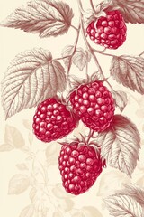 Himbeeren, Zeichnung einer Himbeere, Generative AI