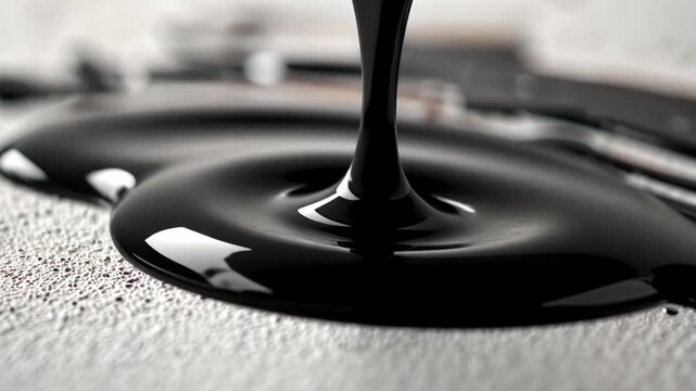 Black liquid pouring onto a textured surface