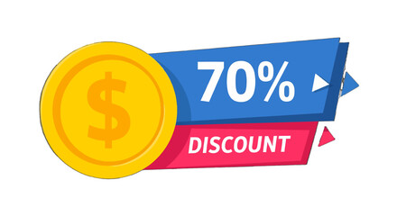 adobe illustrator artwork with transparent background set of discount and sale labels in a ribbon and coin design, featuring a prominent dollar symbol and percentage off. Ideal for price promotion