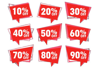 adobe illustrator artwork with transparent background set of discount and sale labels in a modern, angular speech bubble style with a wide range of percentage offers. Ideal for retail and online store