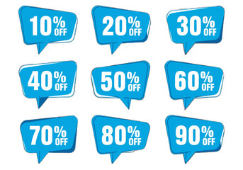 adobe illustrator artwork with transparent background set of discount and sale labels in a modern, angular speech bubble style with a wide range of percentage offers. Ideal for retail and online store