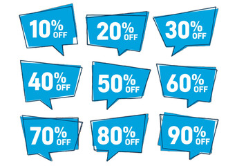 adobe illustrator artwork with transparent background set of discount and sale labels in a modern, angular speech bubble style with a wide range of percentage offers. Ideal for retail and online store