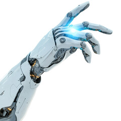 Bionik, Arm und Hand eines Roboters, freigestellt vor transparentem Hintergrund, Generative AI