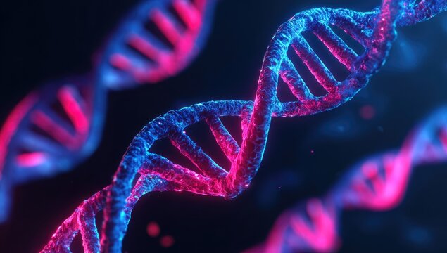 Abstract DNA double helix in vibrant pink and blue