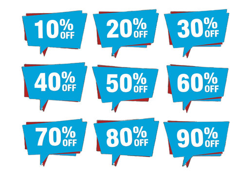 adobe illustrator artwork with transparent background set of discount and sale labels in a modern, angular speech bubble style with a wide range of percentage offers. Ideal for retail and online store