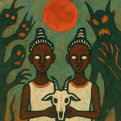 Goat Skull Offering Under Red Sun