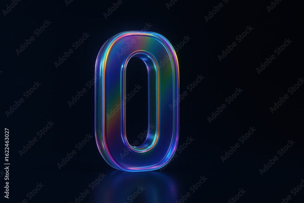 Aufkleber vibrant and shiny 3d number zero with colorful reflection on dark background for creative projects a