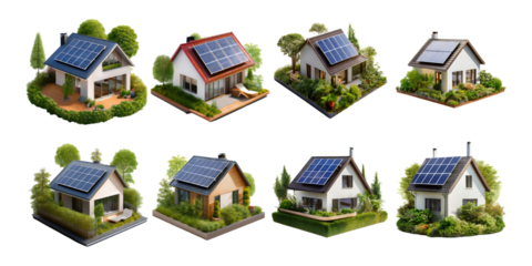 Modern Eco-Friendly Houses with Solar Panels and Green Landscapes