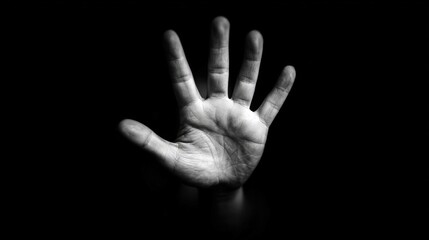 A person stands defiantly in a dark environment, raising their hand to signal a boundary while conveying a powerful message against harassment. The focus is on their determined expression