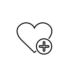 Wishlist icon. E-commerce and social media. Heart symbol with a plus sign. market, sale, buy. outline design style.
