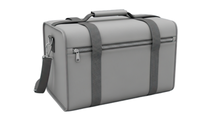 Stylish gray travel bag with sleek design and zippers