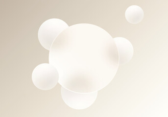 Abstract beige background in glass morphism style with spheres and round banner
