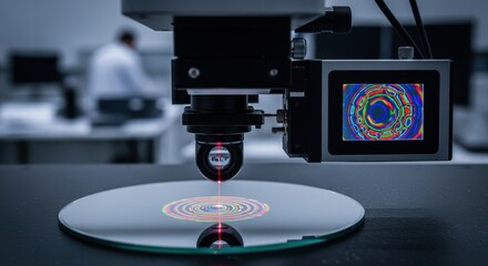Optical interferometry wavefront sensor capturing nanoscale deviations on mirror surfaces during quality control process.