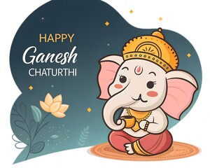 Naklejka premium Happy Ganesh Chaturthi poster, Flat Ganesh Chaturthi concept, Indian festival Ganesh Chaturthi banner with lord ganesh design 