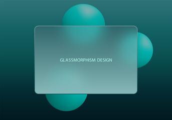 Dark glassmorphism banner with teal glowing spheres on gradient background