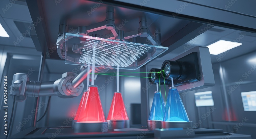 Poster schematicstyle view inside a microshutter smartglass evaporation deposition room detailing vapor sou