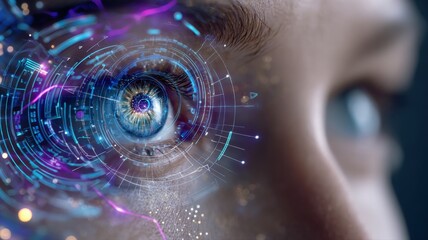 Close-up of half cybernetic human face, digital concept