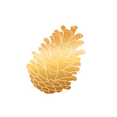 golden pine cones isolated on white background