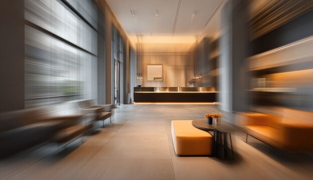 Modern hotel lobby, blurred motion