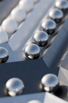 Abstract metallic marbles arranged in a geometric path background