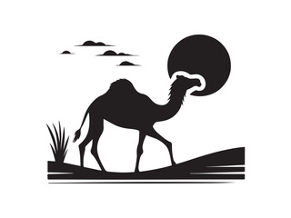 Fototapeta premium camel in desert silhouette vector illustration