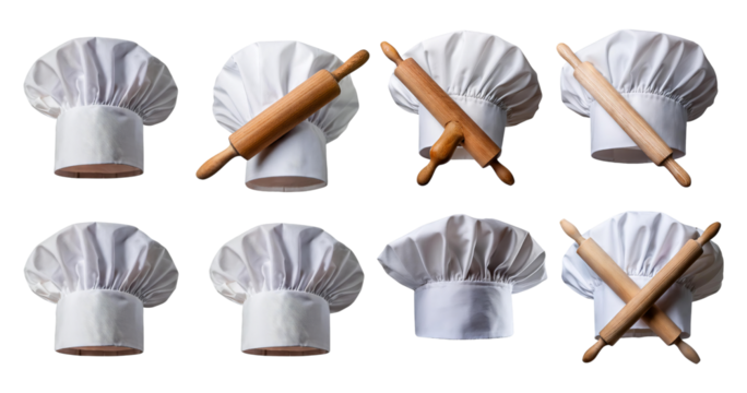 Chef Hats and Rolling Pins Arranged in Creative Composition, isolated on transparent background