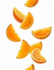 Fresh Orange Slices Falling on White Background Juicy Citrus Fruit Segments