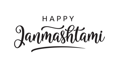 Elegant Happy Janmashtami Celebration Greeting with Script Text and Underline, Festival of Krishna Celebration