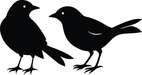 Two black silhouette birds standing side by side 