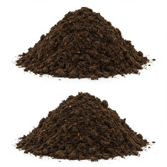 Photorealistic compost pile, organic soil amendment for gardening, isolated. 