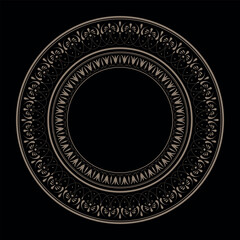 Naklejka premium Round gold floral european pattern plate. Ethnic circle ornament of Ancient Greece, Roman Empire. Pattern frame for round surfaces, invitations, textiles, engraving, embroidery, porcelain