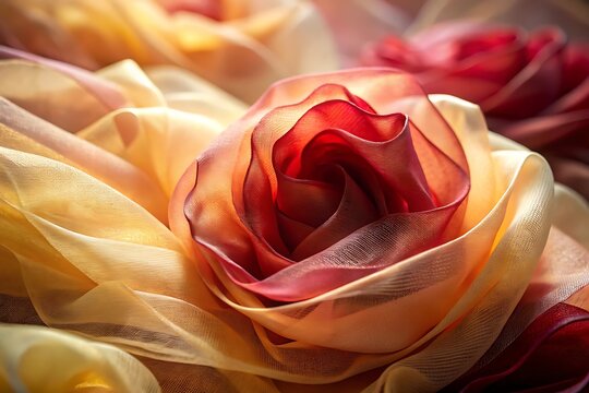Close up of flowing fabric with warm gradient colors resembling a rose bloom