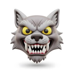 3D Angry Werewolf Head with Sharp Fangs and Yellow Eyes — Halloween Monster or Fantasy Creature Illustration