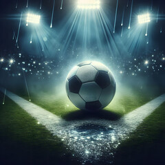 Naklejka premium Soccer Ball Under Stadium Lights