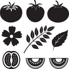Tomato and Plant Silhouette Icon Set