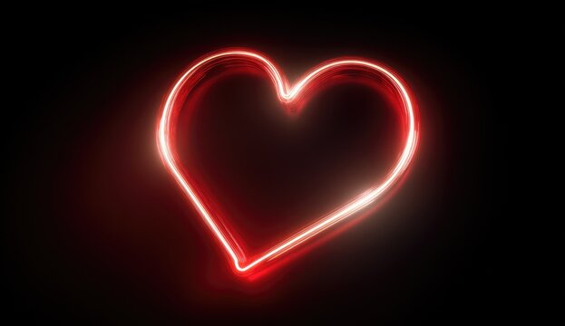 Red neon heart outline on black background (1)