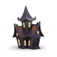 3D Cartoon Haunted House with Glowing Windows — Halloween Spooky Mansion Illustration