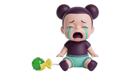 Isolated crying baby figure on white background