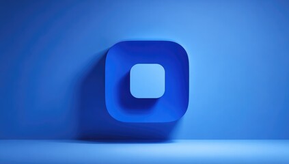 3D rendered, deep-blue square button icon
