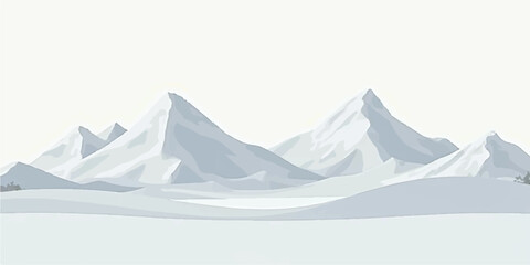 Winter mountain landscape with snow-covered peaks and a floating iceberg