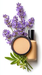 Natural beauty products with lavender and greenery