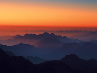 Obraz premium Layered Mountain Sunset Landscape Photography, for Natural Scenery Promotion, Travel Magazines, Decorative Painting Scenarios