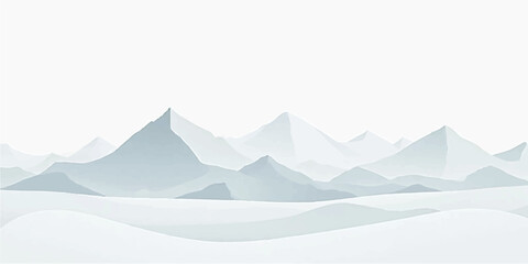 A breathtaking panoramic winter landscape with snowy mountains reaching for a cold, clear sky