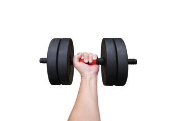 Dumbbells in man's hands PNG transparent.