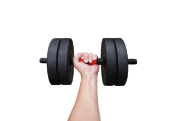 Dumbbells in man's hands PNG transparent.